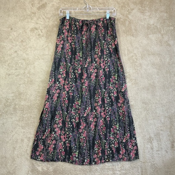 VTG 90s Y2K Dark Floral Maxi Skirt Side Slits M Rayon Fairy Grunge EUC - Picture 1 of 8